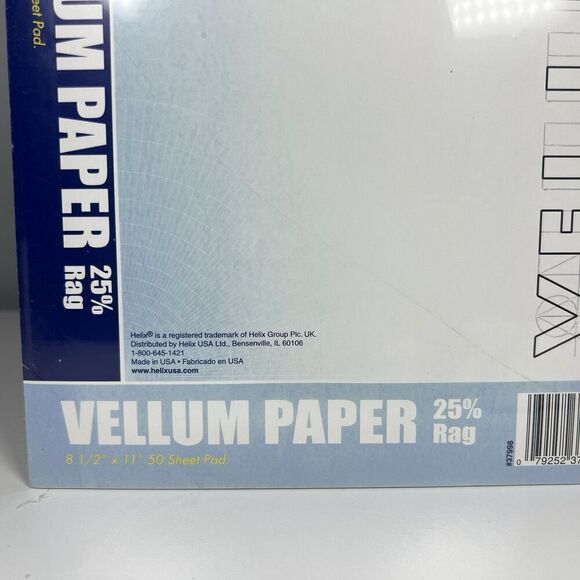 Helix Vellum Tracing Paper 25% Rag  8 1/2" x 11" 50 Sheet Pad #37998 - Picture 2 of 2